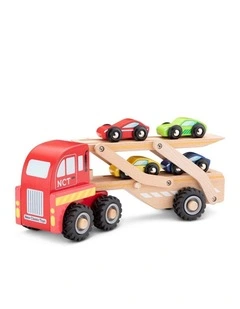 New Classic Toys Wooden Car Transporter with 4 Vehicles 27cm Kids Toy 12m 