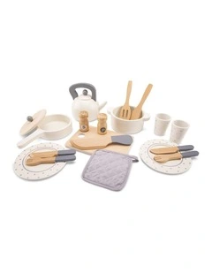 20pc New Classic Toys Wooden Dinner Set Kids Pretend Play Toy 24m  Cream