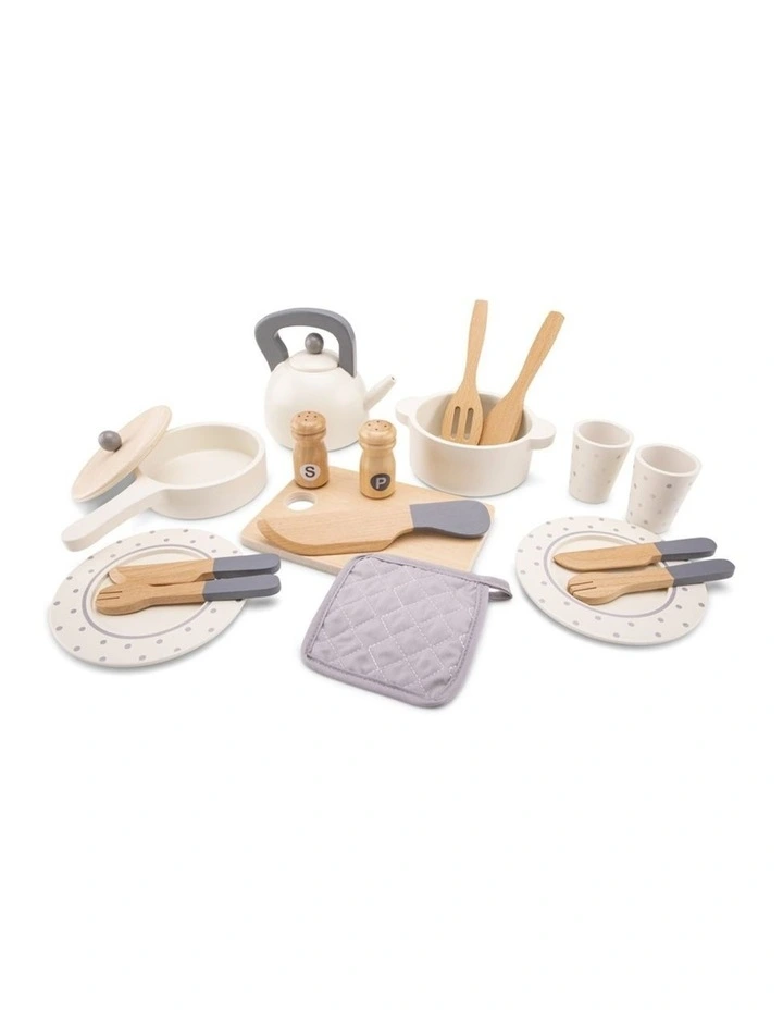 20pc New Classic Toys Wooden Dinner Set Kids Pretend Play Toy 24m Cream image 1