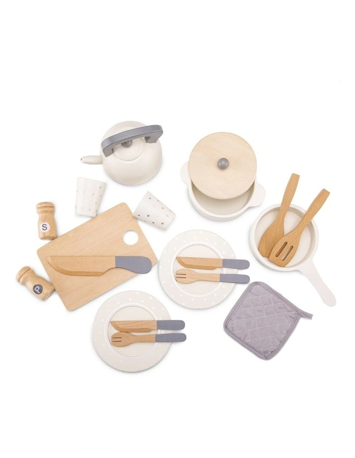 20pc New Classic Toys Wooden Dinner Set Kids Pretend Play Toy 24m Cream image 2