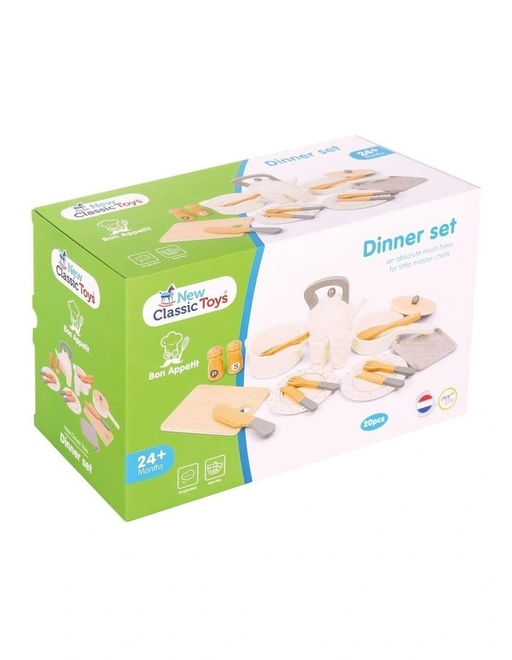 20pc New Classic Toys Wooden Dinner Set Kids Pretend Play Toy 24m Cream image 3