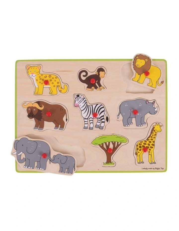 9pc Bigjigs Toys Lift Out Puzzle Safari Kids Wooden Toy Fun 3y  image 1