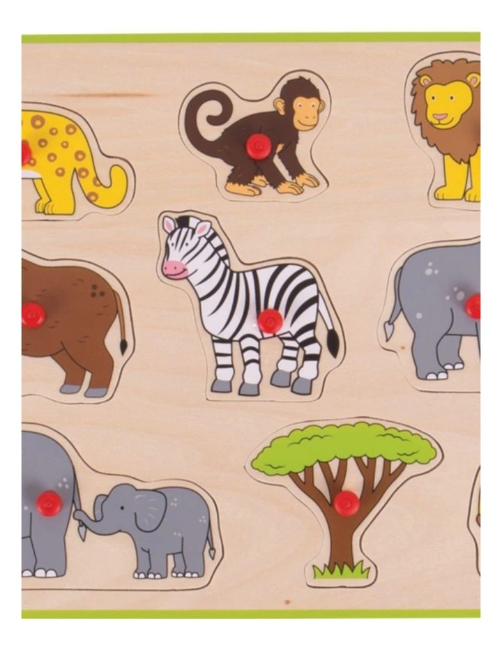 9pc Bigjigs Toys Lift Out Puzzle Safari Kids Wooden Toy Fun 3y  image 2