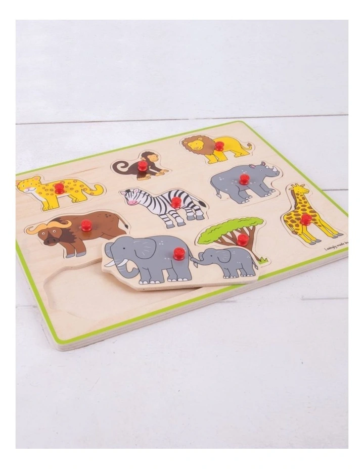 9pc Bigjigs Toys Lift Out Puzzle Safari Kids Wooden Toy Fun 3y  image 3