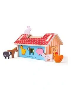 11pc Bigjigs Toys Wooden Farmhouse Sorter Kids Toy 12m  Multicoloured Wood