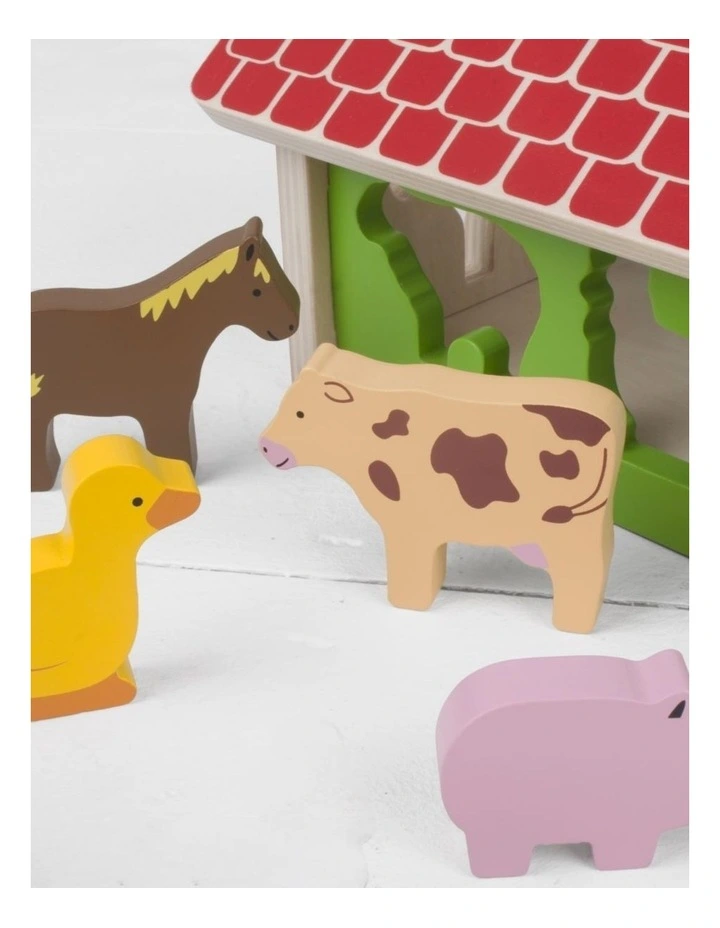 11pc Bigjigs Toys Wooden Farmhouse Sorter Kids Toy 12m  Multicoloured Wood image 2