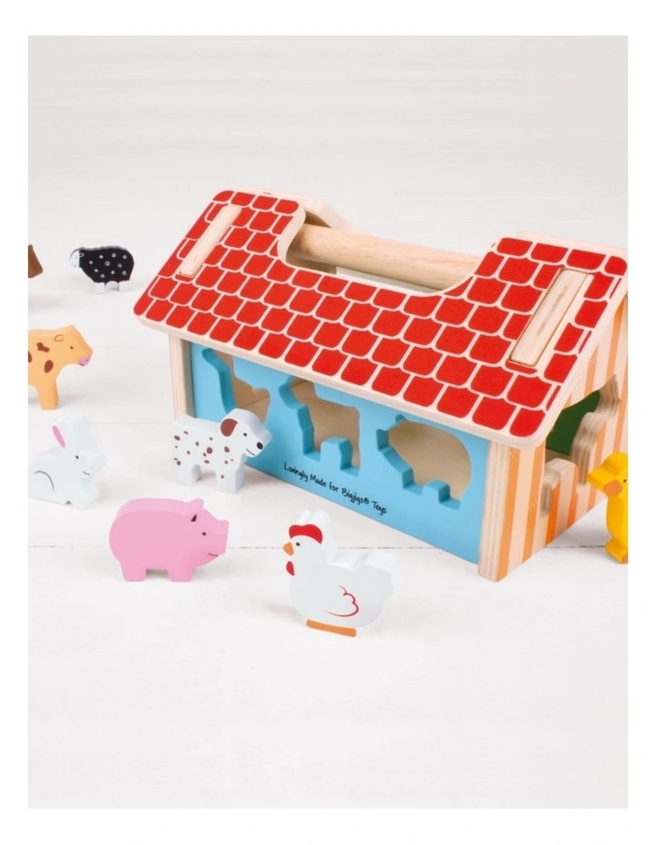 11pc Bigjigs Toys Wooden Farmhouse Sorter Kids Toy 12m  Multicoloured Wood image 5