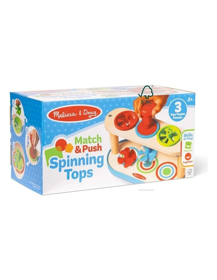 Melissa & Doug Match & Push Spinning Tops Wooden Toy Colorful Kids 2y image 2