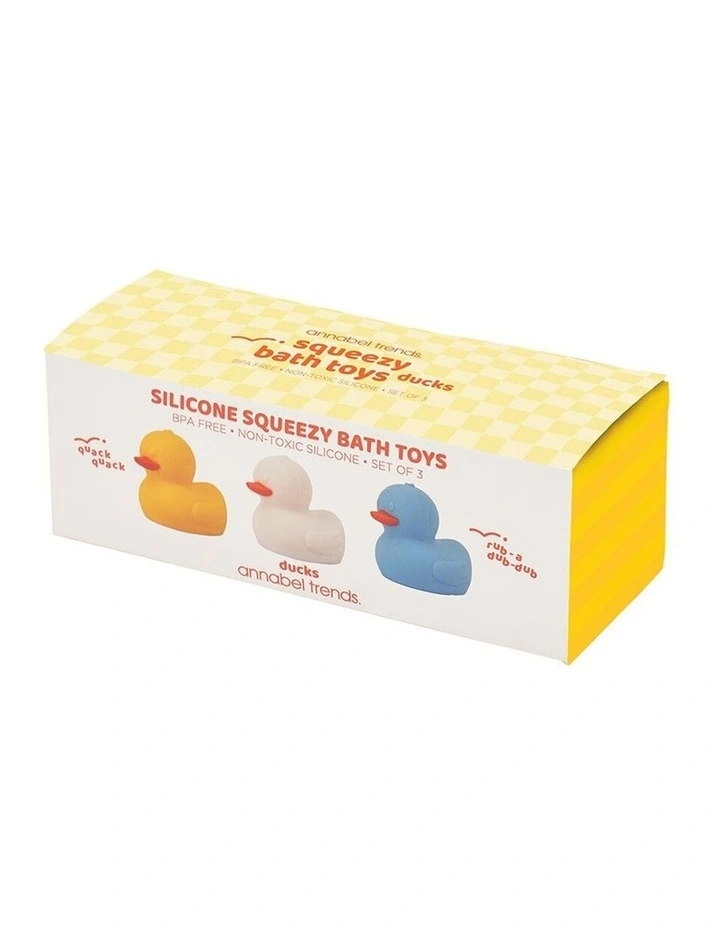 3pc Annabel Trends Silicone Squeezy Duck Bathtime Toys Set Blue Yellow image 2