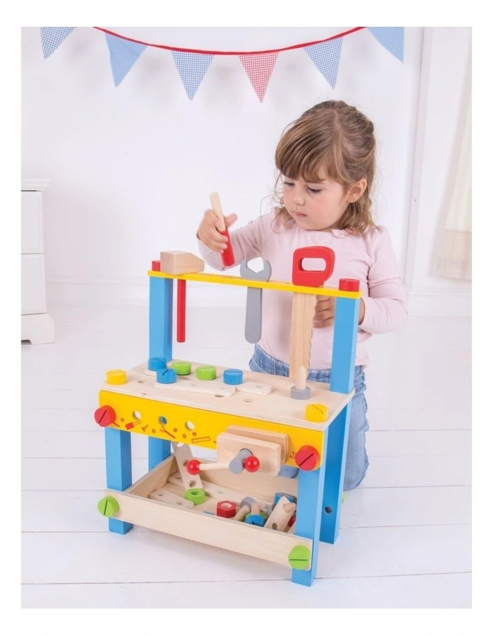 Bigjigs Toys My First Workbench Kids Wooden Pretend Play Toy Set 3y image 4
