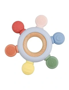 Koala Dream Silicone Wooden Teether Ring Blue Baby Toy 4m  Safe Non Toxic