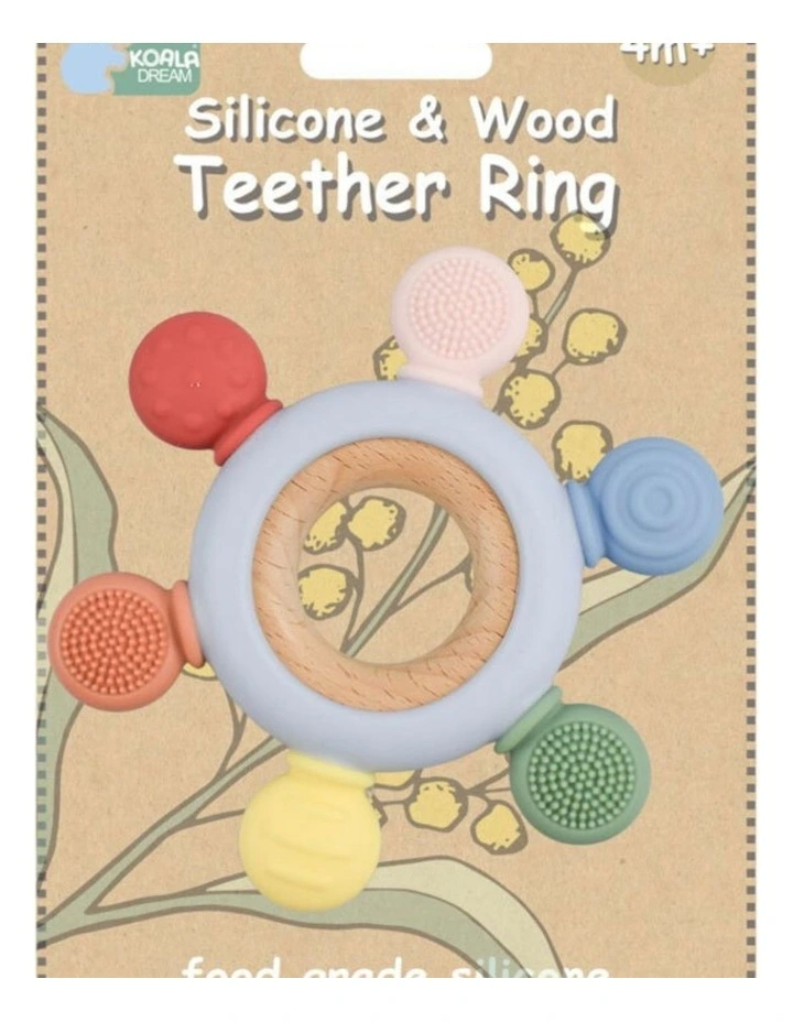 Koala Dream Silicone Wooden Teether Ring Blue Baby Toy 4m  Safe Non Toxic image 2