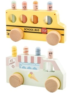New Classic Toys Pop Up Wooden Ice Cream and School Bus Toy Kids Children 24m 