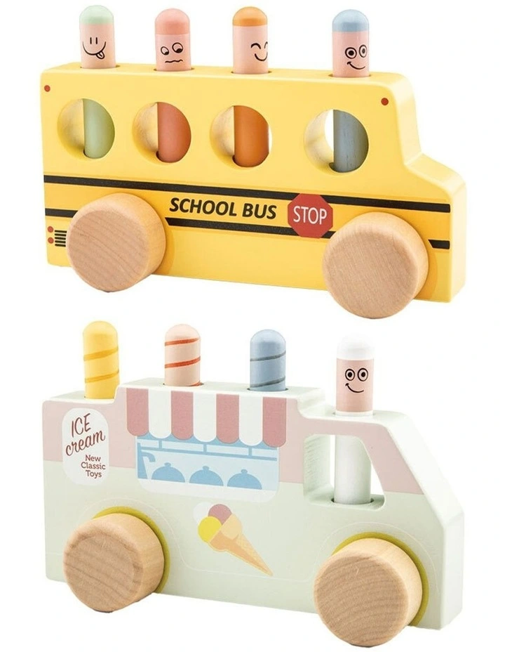 New Classic Toys Pop Up Wooden Ice Cream and School Bus Toy Kids Children 24m image 1