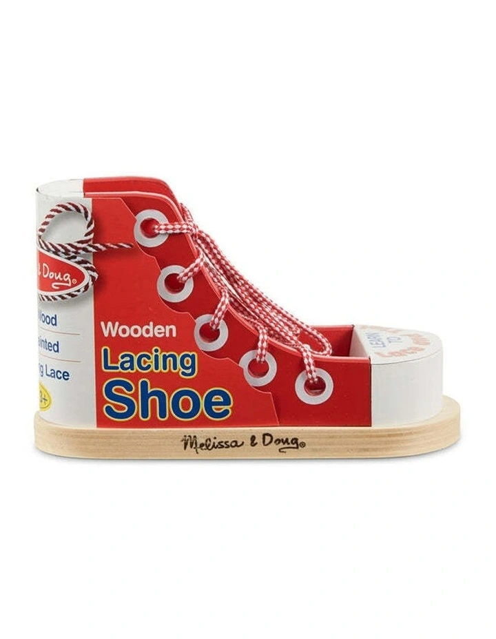 Melissa & Doug Wooden Lacing Sneaker Toy For Shoe Tying Practice Kids 3y image 1