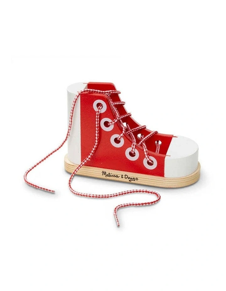 Melissa & Doug Wooden Lacing Sneaker Toy For Shoe Tying Practice Kids 3y image 2