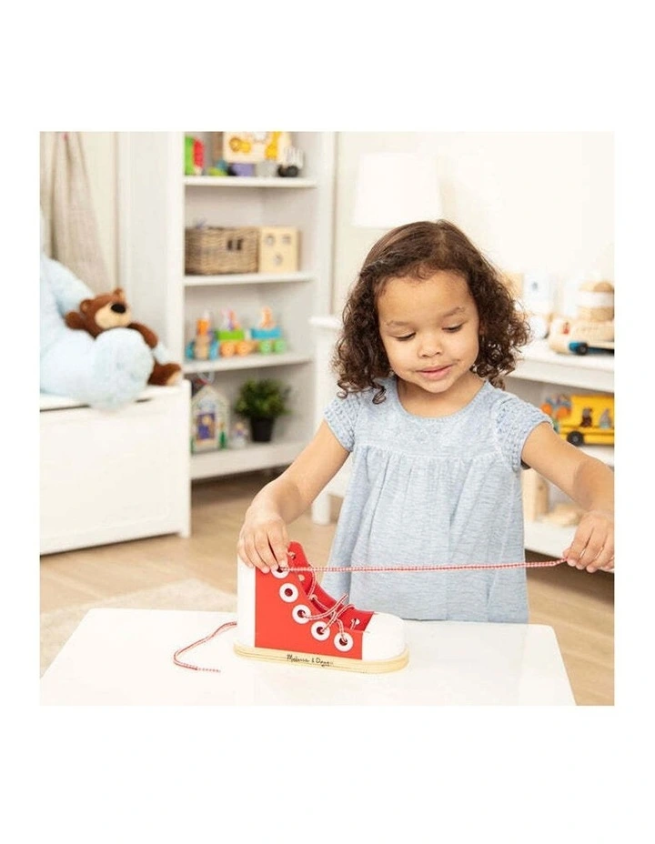 Melissa & Doug Wooden Lacing Sneaker Toy For Shoe Tying Practice Kids 3y image 3