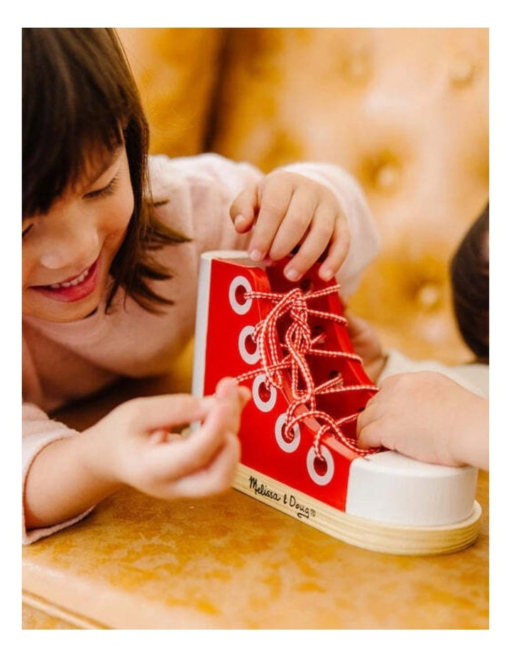 Melissa & Doug Wooden Lacing Sneaker Toy For Shoe Tying Practice Kids 3y image 5