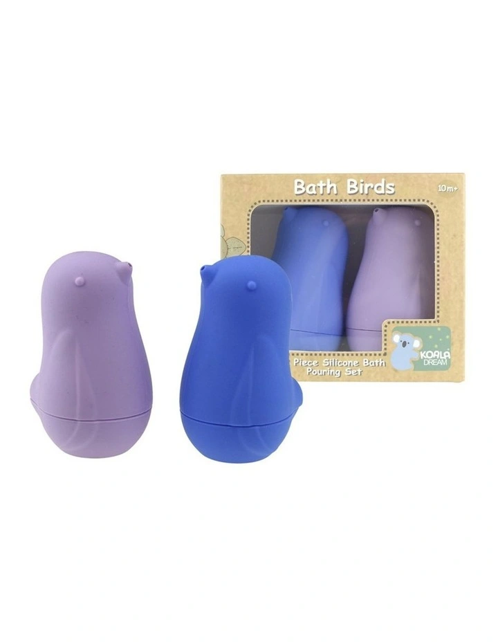 2pc Koala Dream Silicone Bath Birds Pouring Toy Set Purple Kids 10m Safe image 1