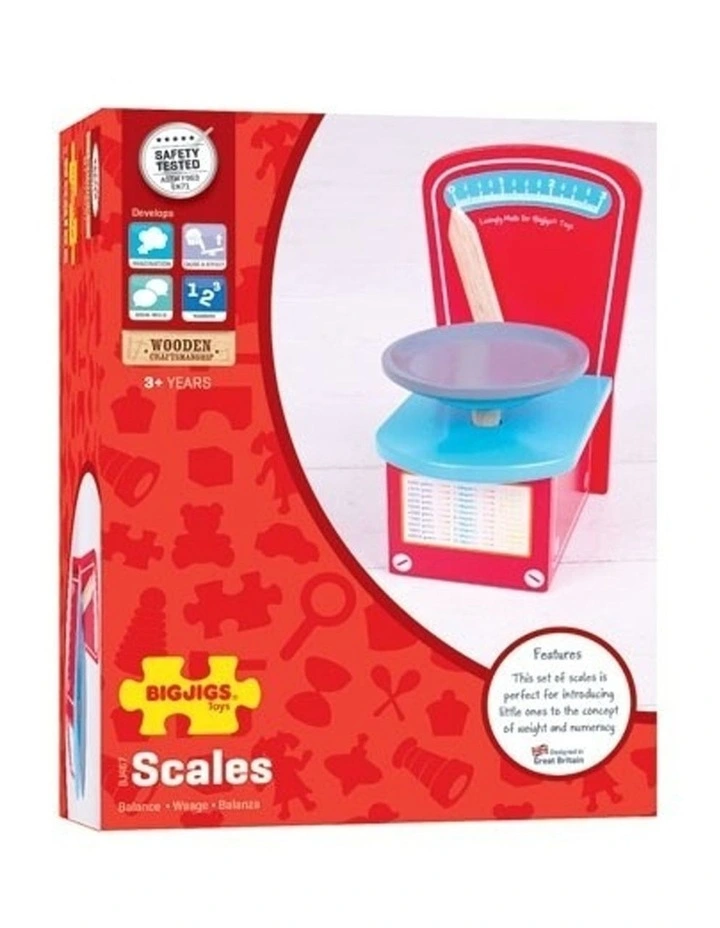Bigjigs Toys 23cm Wooden Scales Kids Pretend Play Toy 3y  Multicoloured image 3