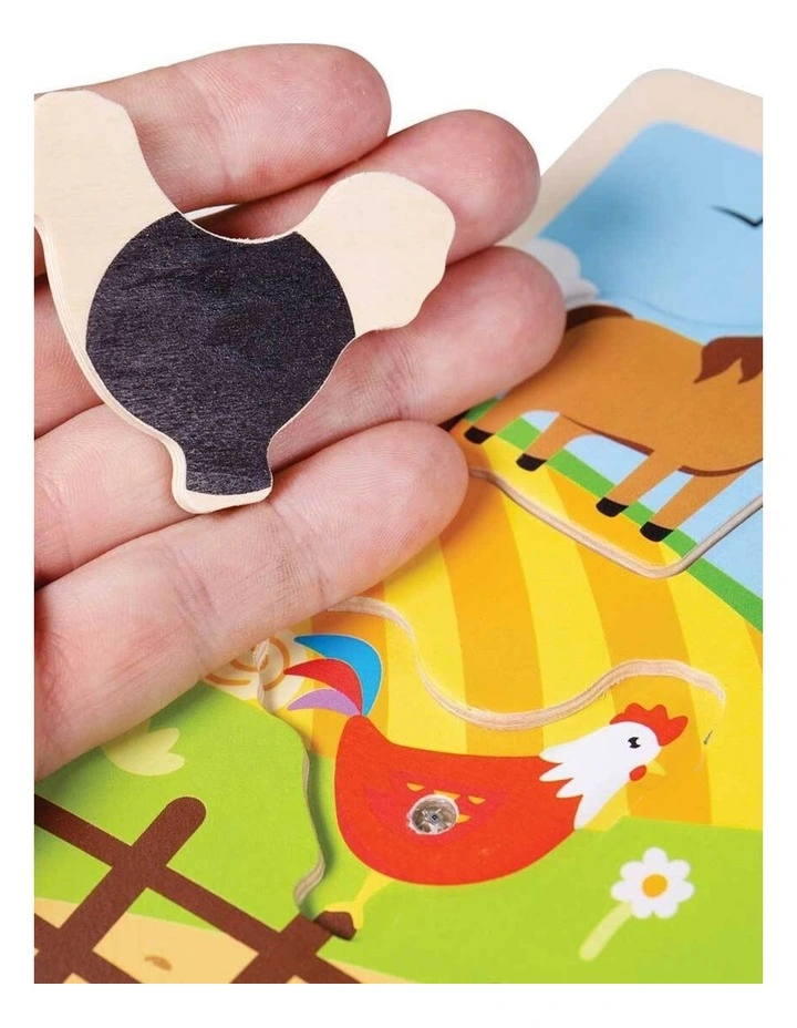 6pc Bigjigs Toys Farm Sound Animal Puzzle Wooden Toy Multicoloured Kids 3y  image 2
