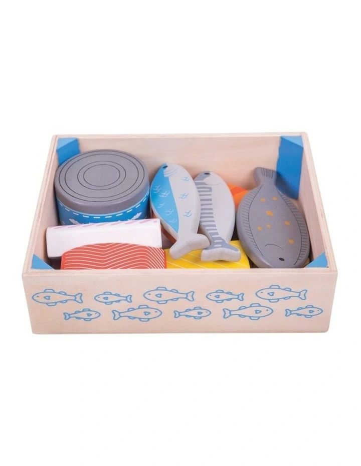 Bigjigs Toys Wooden Fish Crate Kids Pretend Play Toy 18m Multicoloured image 2