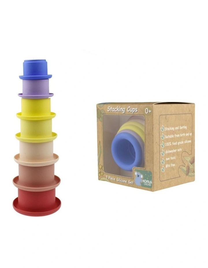 7pc Koala Dream Silicone Stacking Cups Baby Toddler Toy Pink 0m image 2