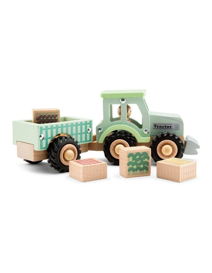 New Classic Toys Small Tractor with Farm Crops Kids Toy 18m Wooden image 1