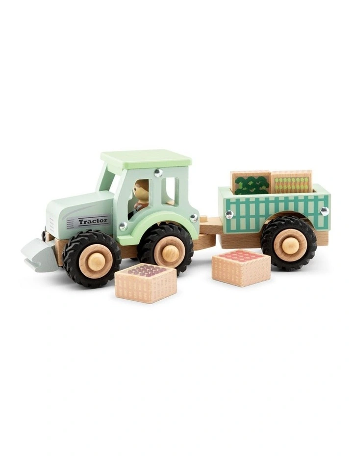 New Classic Toys Small Tractor with Farm Crops Kids Toy 18m Wooden image 2