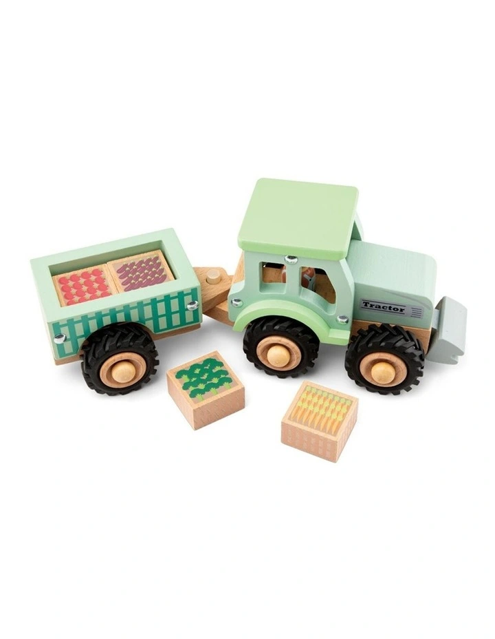 New Classic Toys Small Tractor with Farm Crops Kids Toy 18m Wooden image 3