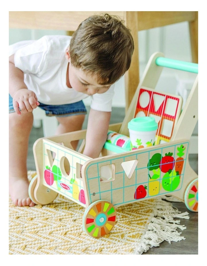 Melissa & Doug Wooden Grow With Me Grocery Cart Shape Sorter Toy Kids 12m image 2