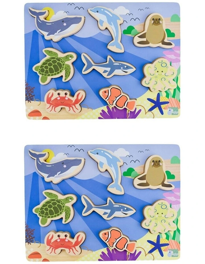 2 Pack Koala Dream Wooden Chunky Puzzle Toy 8 Piece Sea Animals Kids 12m image 1