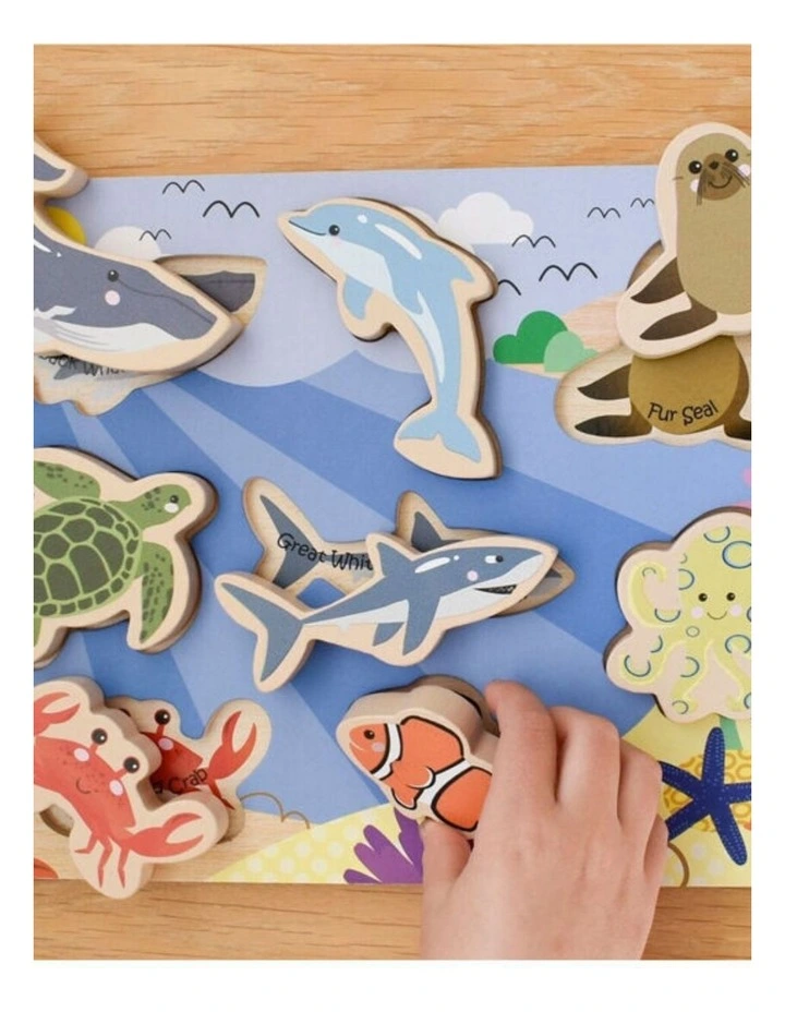 2 Pack Koala Dream Wooden Chunky Puzzle Toy 8 Piece Sea Animals Kids 12m image 5