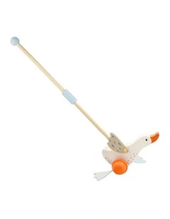 Kaper Kidz Wooden Goose Push Along Kids Toddler Toy Flapping Feet 12m 