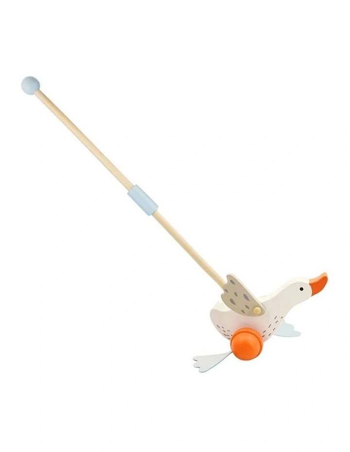 Kaper Kidz Wooden Goose Push Along Kids Toddler Toy Flapping Feet 12m image 1