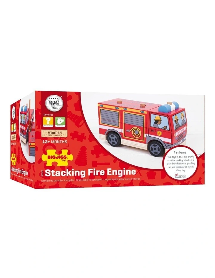 Bigjigs Toys Wooden Stacking Fire Engine Kids Toy 12m Multicoloured Wood image 4