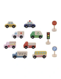 Kaper Kidz Wooden Cars Transportation Box & Street Signs Kids Toy Set 3y