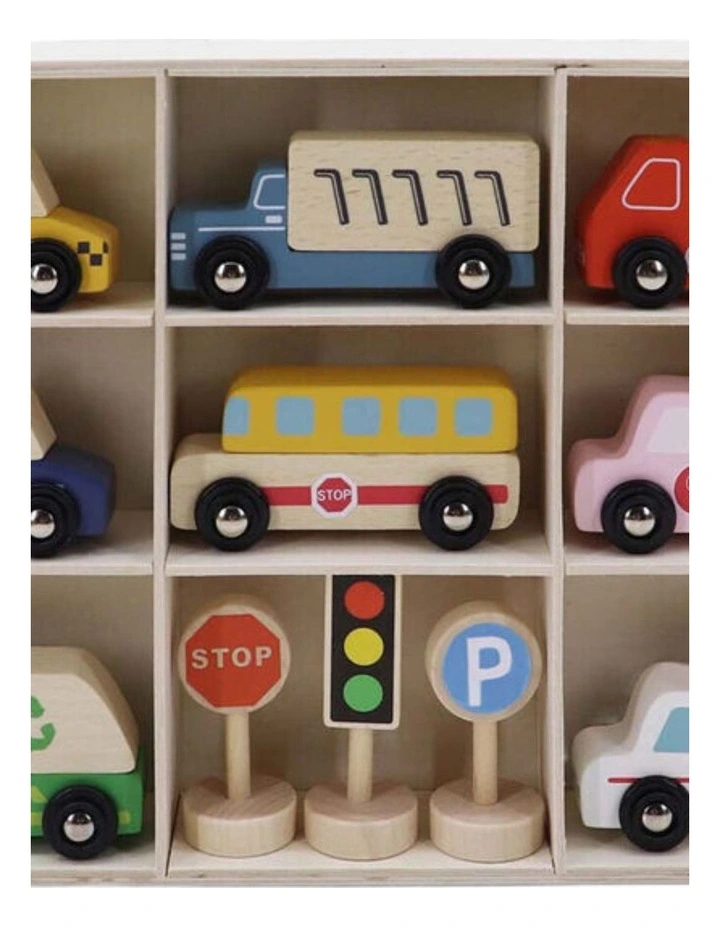 Kaper Kidz Wooden Cars Transportation Box & Street Signs Kids Toy Set 3y  image 2