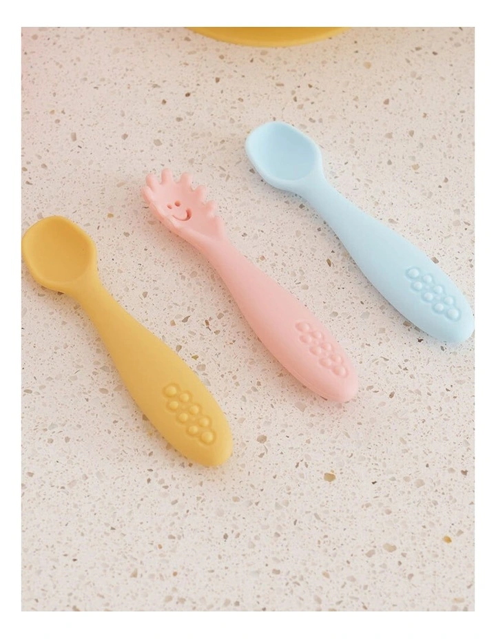 3pc Annabel Trends Silicone Baby Feeding Cutlery Set Dishwasher Safe Sunset image 2