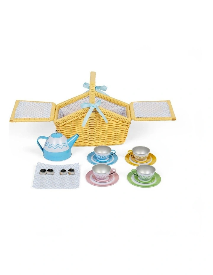 Bigjigs Toys Wooden Picnic Set In Basket Kids Pretend Play Toy 23.5x20.5cm image 2
