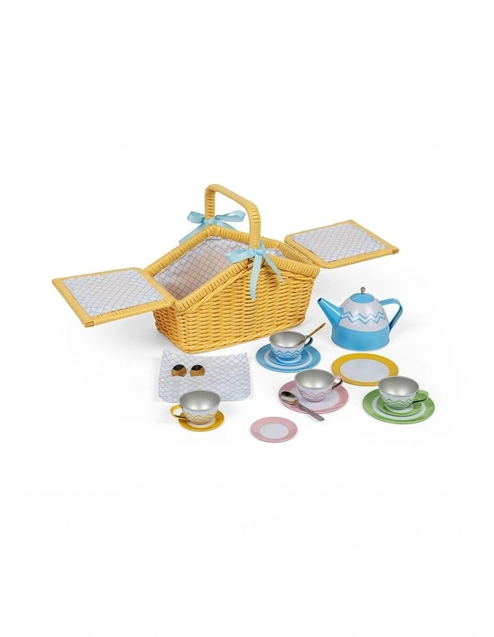 Bigjigs Toys Wooden Picnic Set In Basket Kids Pretend Play Toy 23.5x20.5cm image 3