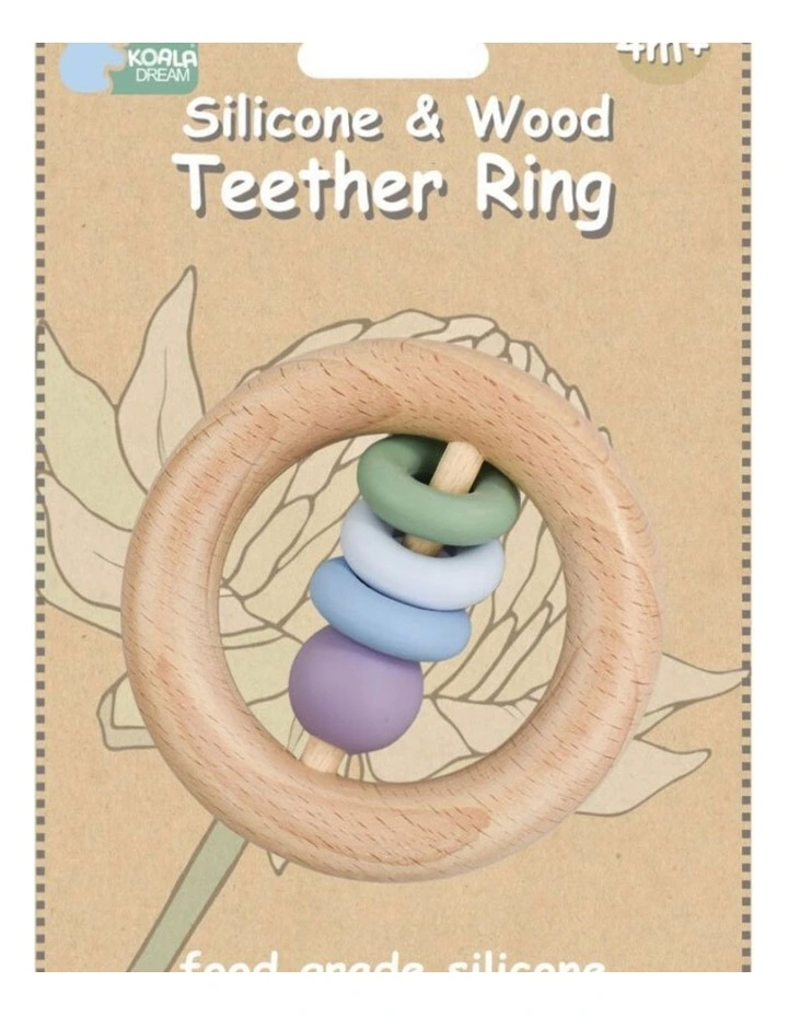 Koala Dream Silicone And Wooden Teether Ring Green 4M  Baby Teething Toy image 2