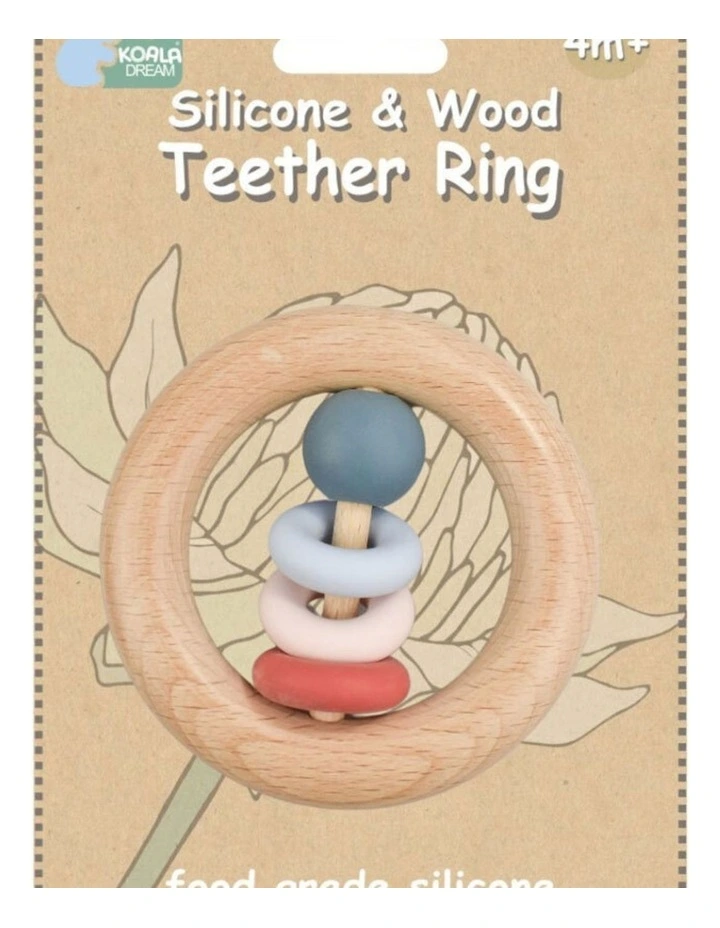 Koala Dream Silicone Wooden Teether Ring Red Baby 4M  image 2