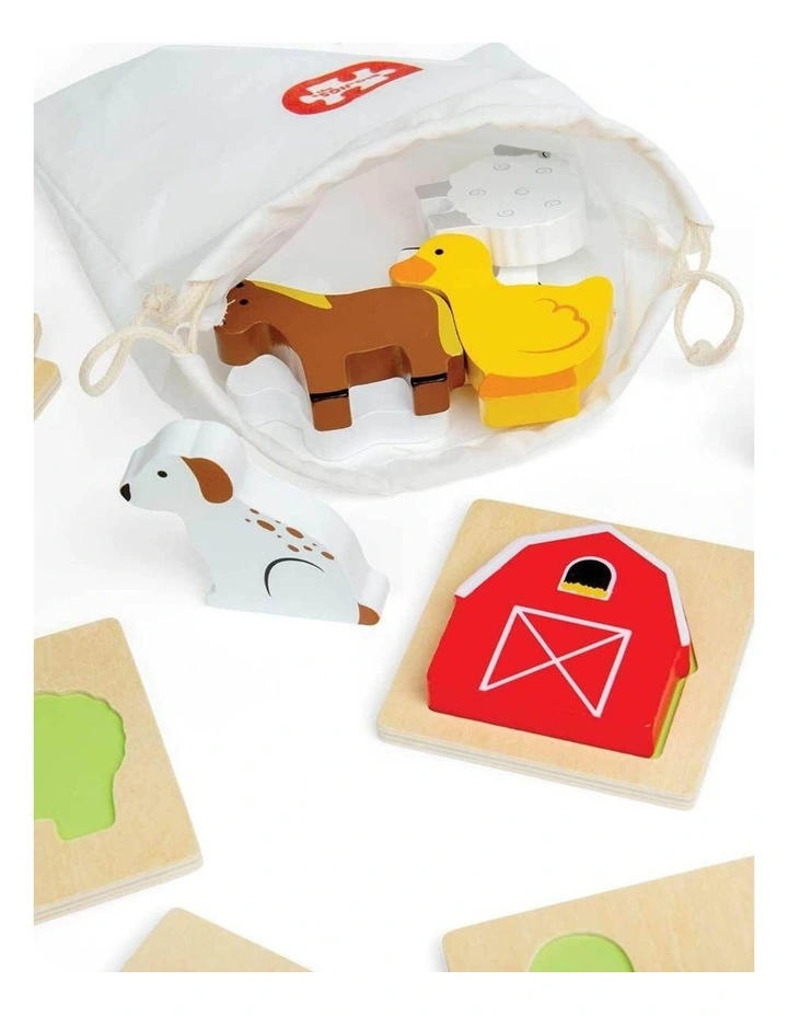10pc Bigjigs Toys Farm Feel & Find Sensory Puzzle Wooden Toy 10m  image 2