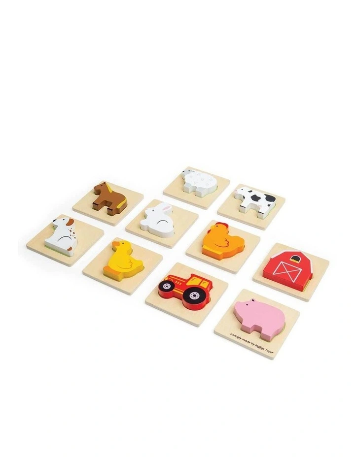 10pc Bigjigs Toys Farm Feel & Find Sensory Puzzle Wooden Toy 10m  image 3