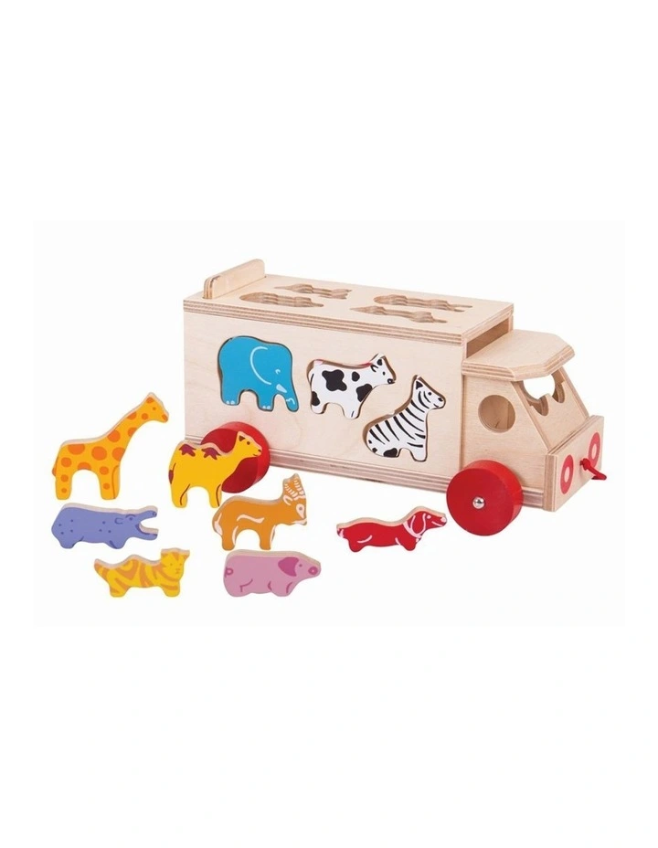Bigjigs Toys Shape Sorter Lorry With 10 Wooden Animals Kids Toy 18m  Wood image 1