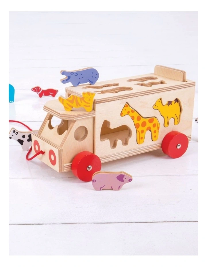 Bigjigs Toys Shape Sorter Lorry With 10 Wooden Animals Kids Toy 18m  Wood image 3