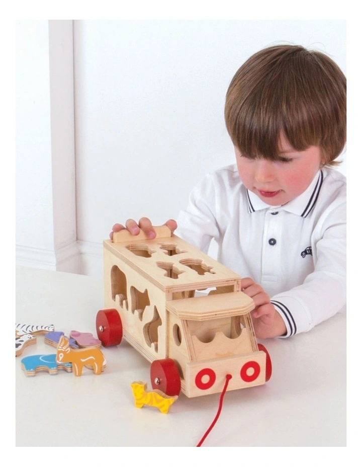 Bigjigs Toys Shape Sorter Lorry With 10 Wooden Animals Kids Toy 18m  Wood image 5