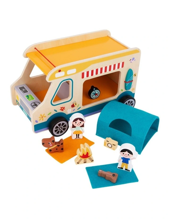Tooky Toy Kids Camping RV Caravan Wooden Playset Pretend Play 3 Years Plus image 1