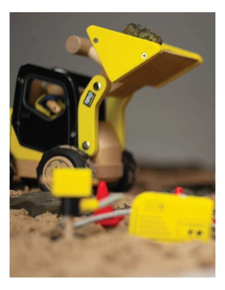 Tidlo Front End Loader Figure Wooden Toy Kids Pretend Play 3 Yellow Wood image 2